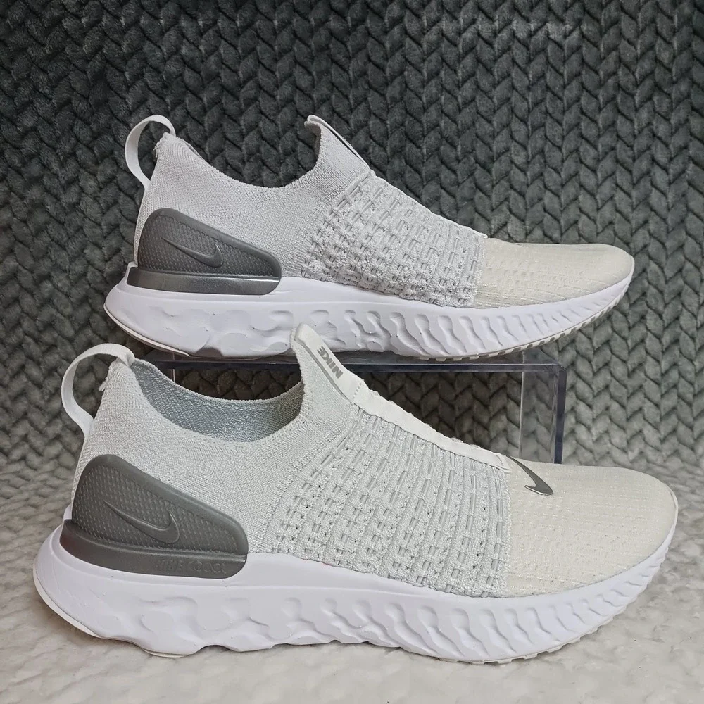 Nike React Phantom Run Flyknit 2 True White Silver Women's Running Shoes Size 9